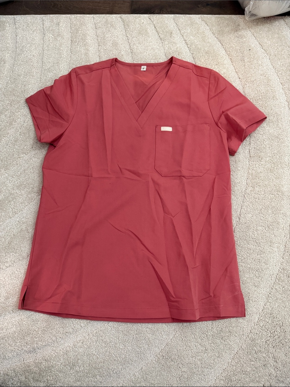 Solid Brick Red V-Neck Medical Scrub Top